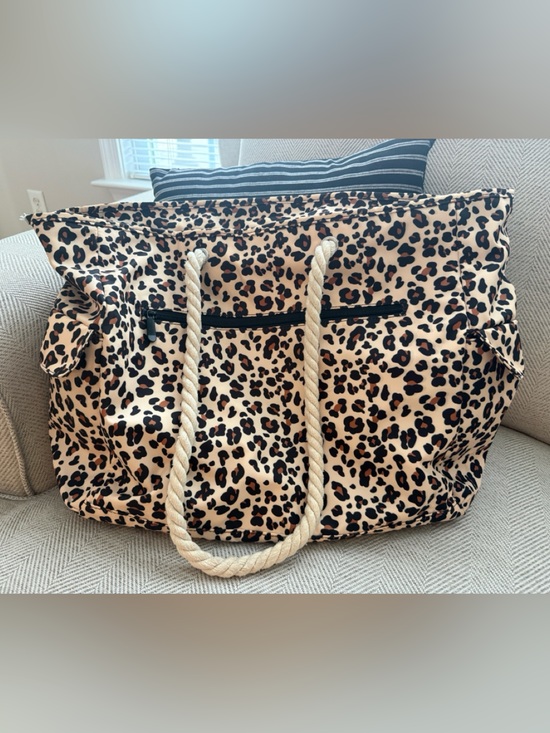 Handbags - Leopard Print Rope-Handle Tote Bag - Beige/Black